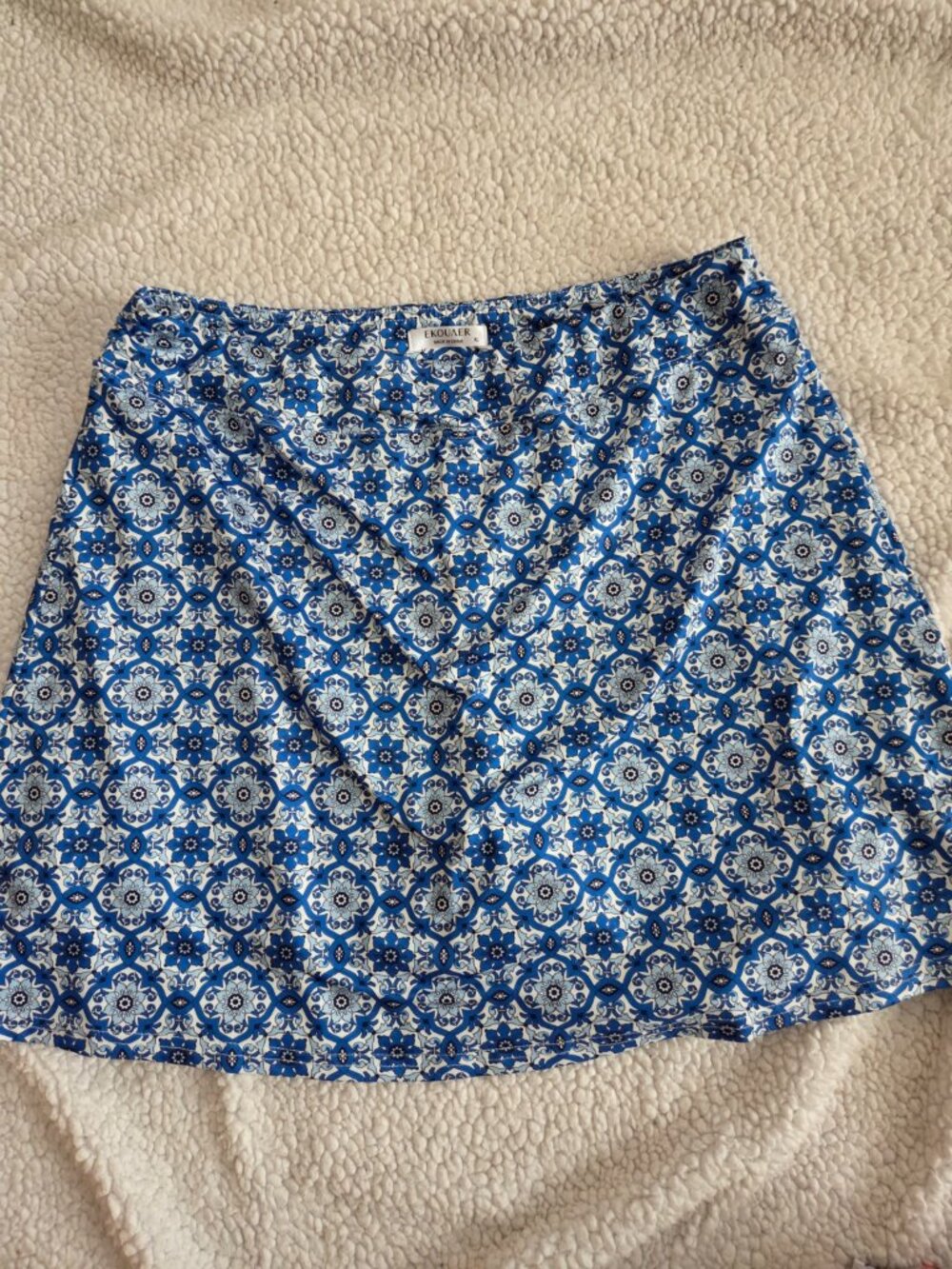 Ekouaer Blue White Floral Tennis Golf Skort XL Built In Shorts